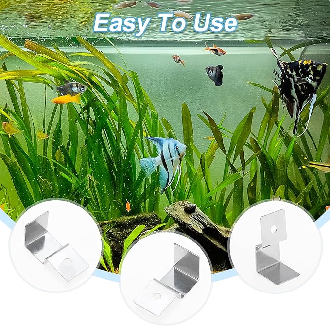 4 Pcs Aquarium Lid Clips, 19mm Aquarium Cover Support Clamps, Aquarium Cover Holder Lid, Stainless Steel Aquarium Tank Cover Clamps Set, Silver Tone