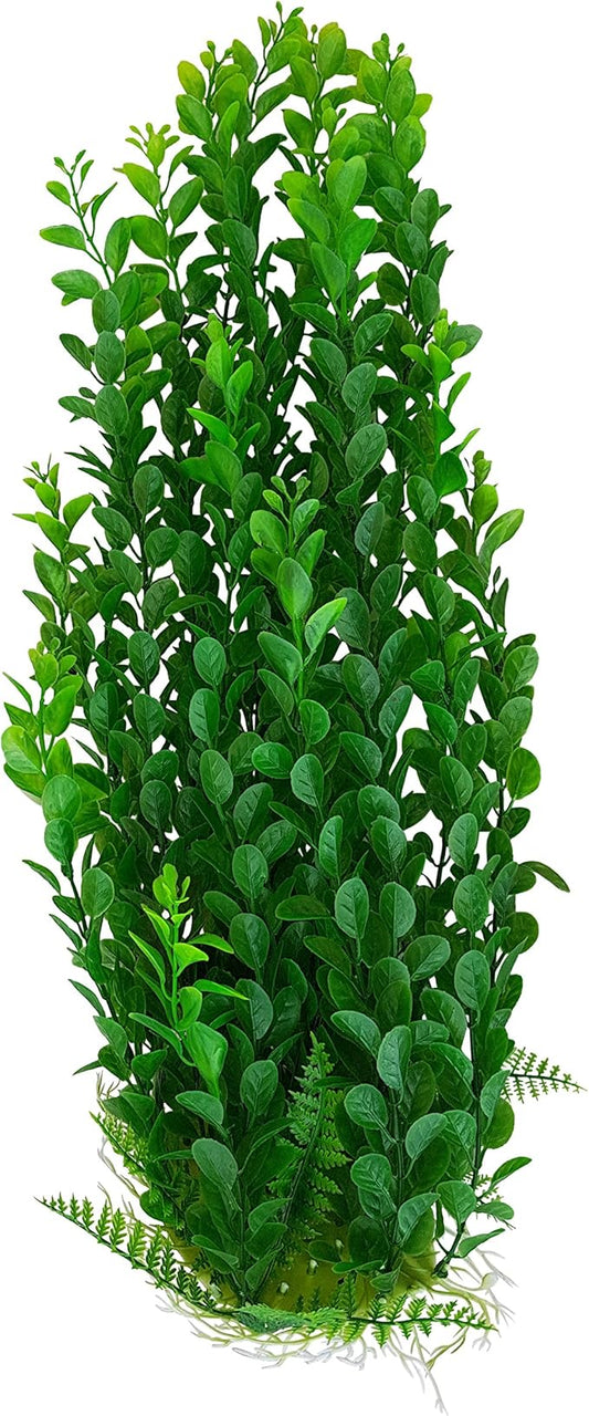 Jumbo Extra Large Tall Plastic Aquarium or Pond Plant 19-20 Inch (50-52cm) Tall, Green Full Leaf Plant with Weighted Base Fish Tank Artificial Decoration