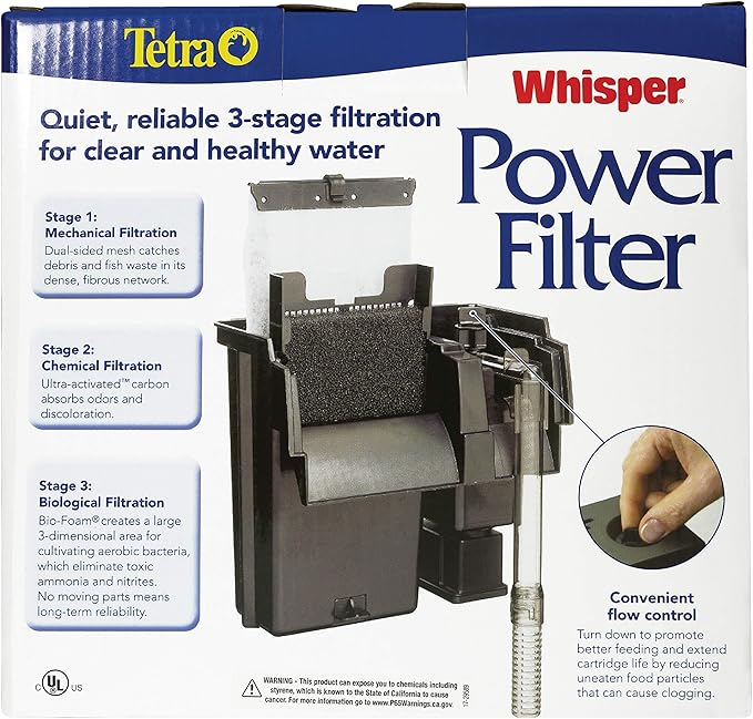 Tetra Whisper Power Filter for Aquariums, 3 Filters in 1, Up to 40-Gallons, Black & Gray