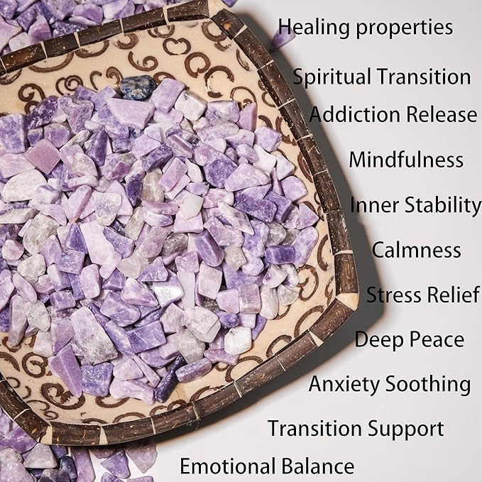Lepidolite Crystal Chips 1lb (600+ Pieces) – 8-15mm Natural Purple Mica Stones for Anxiety Relief, Jewelry Making, Meditation, Emotional Healing & Spiritual Gifts – Stone of Balance & Transition