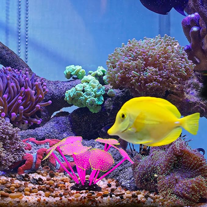 Soft Silicone Glowing Mushroom Coral, Fluorescence Aquatic Artificial Coral for Aquarium (Pink)