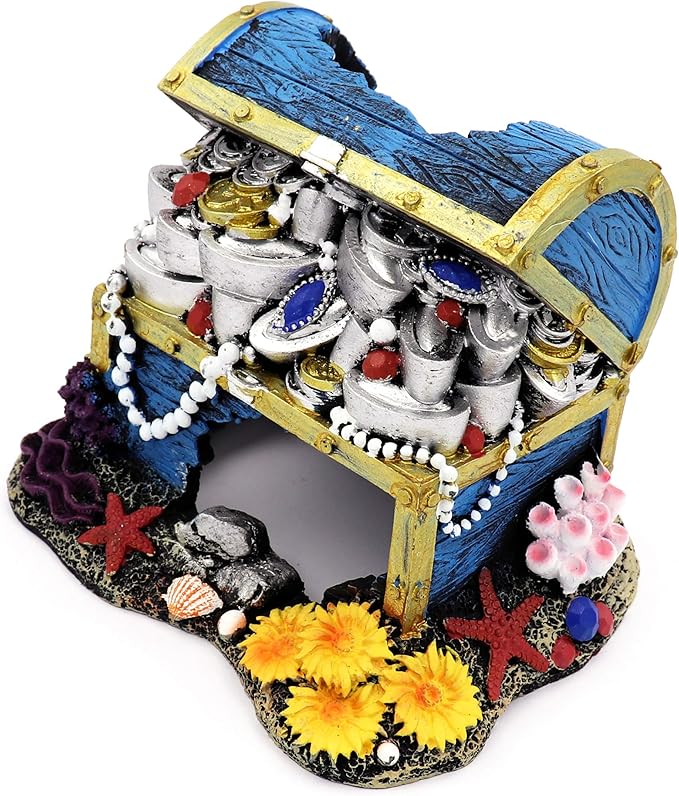 Large Aquarium Ornament Decorations Fish Tank Landscape (Treasure Chest Box)