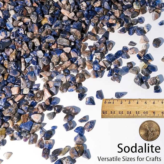 Sodalite Crystal Chips 2lbs (1200+ Pieces) –8-15mm Natural Deep Blue Healing Stones for Jewelry Making, Meditation, Plants, Aquarium Decor & Spiritual Gifts – Stone of Wisdom & Truth