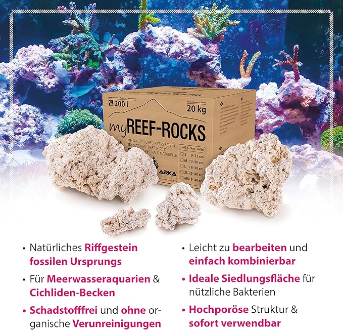 ARKA Aquatics MRROSXL myReef-Rocks - Natural Reef Rock - Also Suitable for Cichlid Aquariums - Highly Porous, Non-Toxic - 20 kg - XL