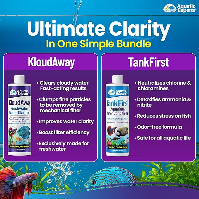 Aquatic Experts Aquarium Water Care Bundle – TankFirst Water Conditioner + KloudAway Water Clarifier, Freshwater Fish Tank Treatment Set, 500 mL Each