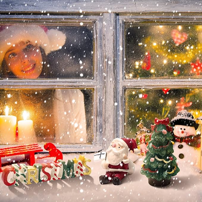 Jetec 6 Pcs Christmas Aquarium Decoration Fish Tank Creative Aquarium Resin Ornament Xmas Series Landscaping Decor Christmas Tree Santa Bear Sled Figurines for Table Desk (Lovely Style)