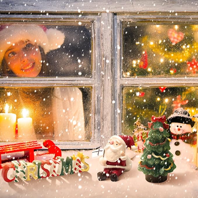 Jetec 9 Pcs Christmas Aquarium Decoration Fish Tank Creative Aquarium Resin Ornament Xmas Series Landscaping Decor Christmas Tree Santa Bear Sled Figurines for Table Desk (Funny Style)