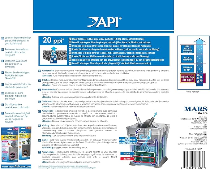 API FILSTAR XP FILTRATION FOAM 20 PPI Aquarium Canister Filter Filtration Pads 2-Count (723A)