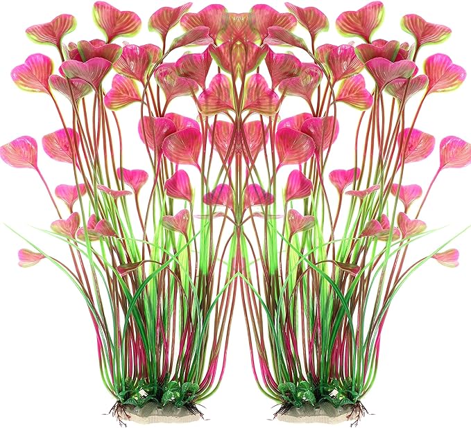 ALEGI Fish Tank Decorations Plastic Plants Large,Aquarium Artificial Plants Decoration Ornament Safe for All Fish-16 inch 2Pcs (Red 2 Pcs)