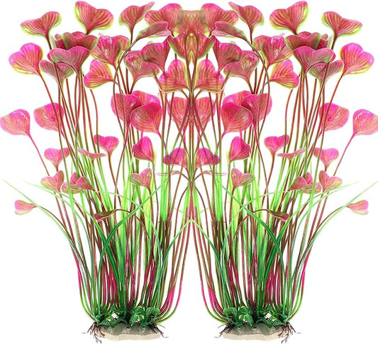 ALEGI Fish Tank Decorations Plastic Plants Large,Aquarium Artificial Plants Decoration Ornament Safe for All Fish-16 inch 2Pcs (Red 2 Pcs)