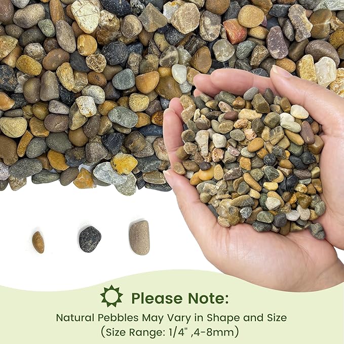 5LB Natural Aquarium Gravel, Small River Rocks for Fish Tank, Garden & Vase Decor - 1/4 Inch Pea Gravel, 4-8mm Polished Stones for Landscaping, Potted Plants, Terrarium
