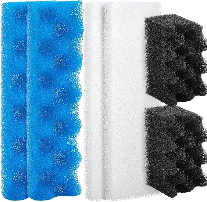 Threlaco 6 Pcs Aquarium Filters Bio Sponge Sets Compatible with Fluval 406/407, Including 2 Blue 2 White 2 Black Bio Sponge for Replacement Filter Media Kit