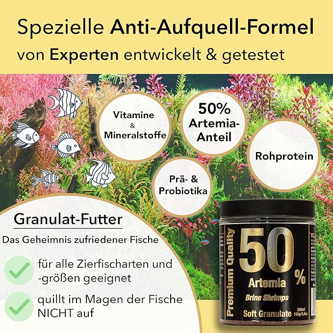 Discusfood Fish Food-BRINE Shrimp 50% Artemia/Brine Shrimp Soft Granulate - Fish Food - Sold in U.S.A. - 150g