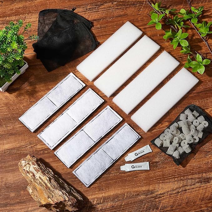 Threlaco 15 Pcs Underwater Filter Media Compatible with Fluval U4, Including 4 Biological Foam Mat, 4 Poly/Carbon, 500g Bio-Ring, 4 Mesh Bags, 2 Grease, Maintenance & Replacement Filter Media Kit