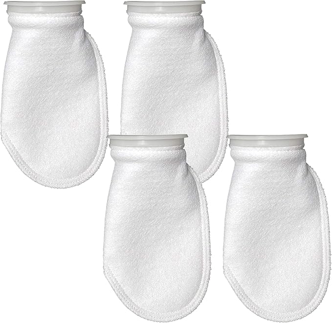 Sock Filters - 200 Micron - Aquarium Felt Filter Bags - Custom Made in USA (4 Inch Ring by 10.5 Inch Long 4 Pack)