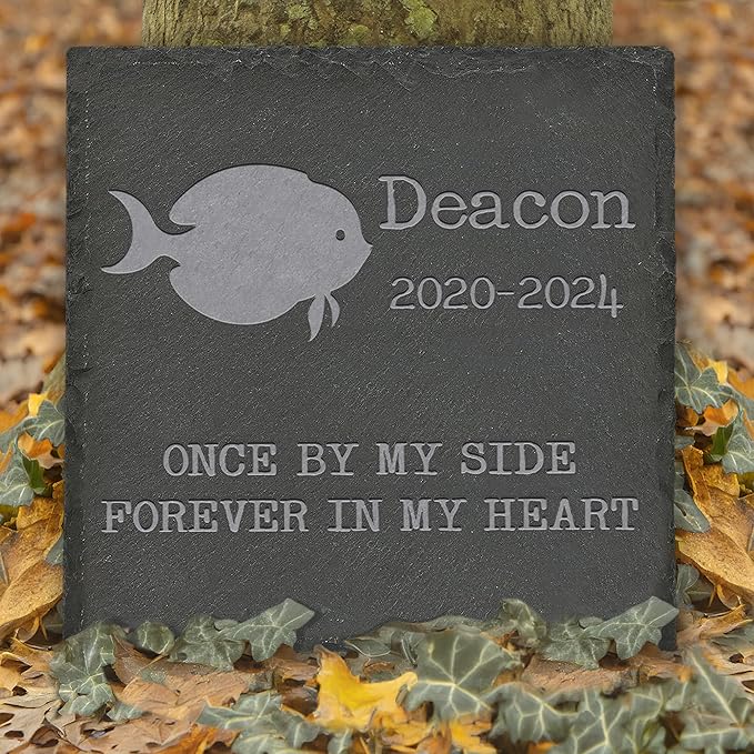 Personalized Pet Memorial, Fish Memorial Stone, Fish Tombstone, Fish Grave Marker, Fish Memorial Gifts, Fish Loss - Square