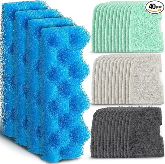 Threlaco 40 Pcs Replacement Filter Media Kit Compatible with Fluval 306/307, Aquarium Filters Set Including 4 Biological Foams, 36 Ammonia/Phosphate/Nitrite Remover