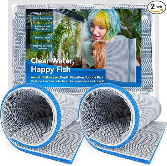 Borlech 8-Layer Fast-Acting Aquarium Filter Pad - Cut-to-Size Aquarium Floss Media for Fish Tank, Pond, Sump - Fast Water Polishing in Hours (23.62"x15.75"x0.6", 2 Pack)
