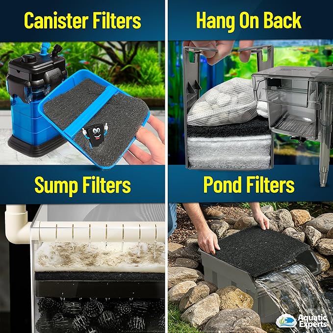 Aquarium Carbon Pad – Cut‑to‑Fit Carbon Infused Filter Pad Media for Crystal Clear Fish Tanks and Ponds, 3/8"–1/2" Thick (24 Inch Width, 72 Inch Long)