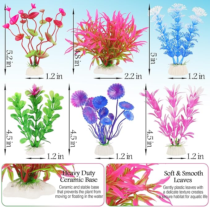 MyLifeUNIT Fish Tank Plants, 7 Pieces Colorful Aquarium Plants and Coral Reef Set for Fish Tank Decoration, Mountain Cave Ornament for Betta, Goldfish to Breed, Play and Rest
