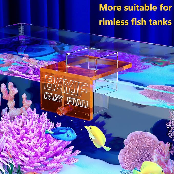 Hanging Acrylic Fish Feeding Ring for Aquarium,Transparent Orange Square Fish Food Feeder for Aquarium Accessories,Suitable for Betta Guppy Clownfish