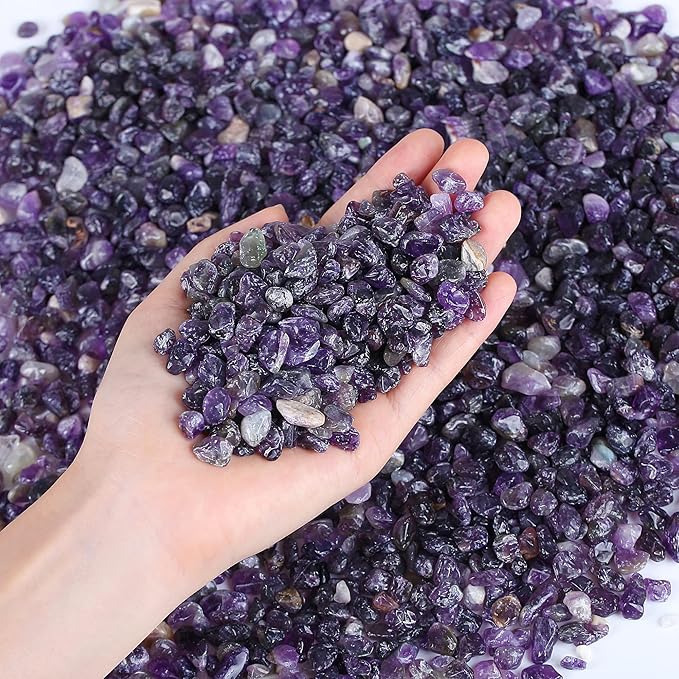 XIANNVXI Amethyst Aquarium Gravel Rocks 1.75lbs Crystal Chips Bulk Natural Tumbled Crushed Stone for Fish Tank Potted Vase Filler Planters Decorative