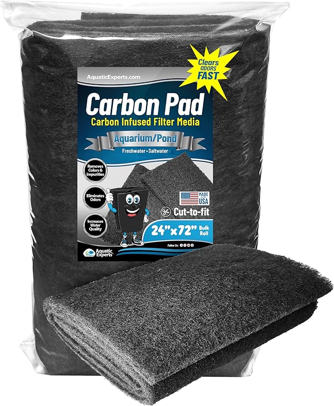 Aquarium Carbon Pad – Cut‑to‑Fit Carbon Infused Filter Pad Media for Crystal Clear Fish Tanks and Ponds, 3/8"–1/2" Thick (24 Inch Width, 72 Inch Long)