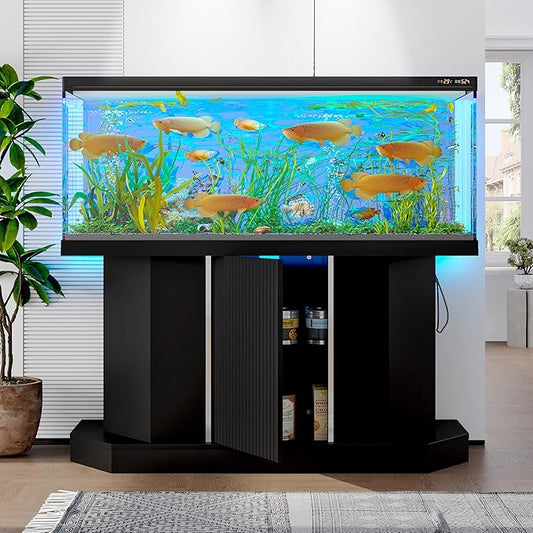 55-75 Gallon Fish Tank Stand with Power Outlet, Modern Heavy Duty Aquarium Stand with Cabinet Storage for Fish Tank/Turtle Tank/Reptile Terrarium, 880LBS Capacity, Black