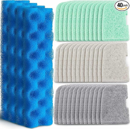 Threlaco 40 Pcs Replacement Filter Media Kit Compatible with Fluval 406/407, Aquarium Filters Set Including 4 Biological Foams, 36 Ammonia/Phosphate/Nitrite Remover