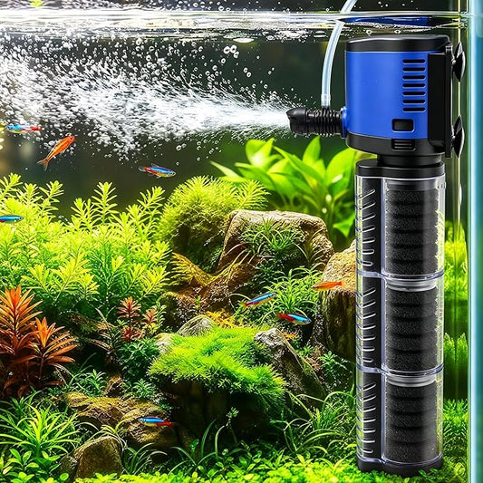 TARARIUM Aquarium Filter 260GPH for 30-75 Gallon Fish Tank, Biochemical Quiet Submersible Internal Filtration Powerful Pump Air Supply Wave Maker 4 in 1, Saltwater & Freshwater Crystal Clear