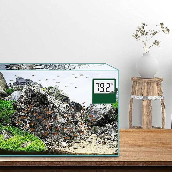 Aquarium Thermometer, Fish Tank Thermometer with Large LCD Display, Stick-on Tank Temp Sensor Ensures Accurate Reading, No Wires C/F Switch