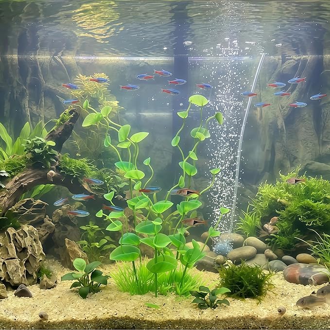 2 Pack 9.5 Inch Seaweed Artificial Aquarium Plants, Green, Plastic, with Ceramic Base, for Aquarium, Indoor