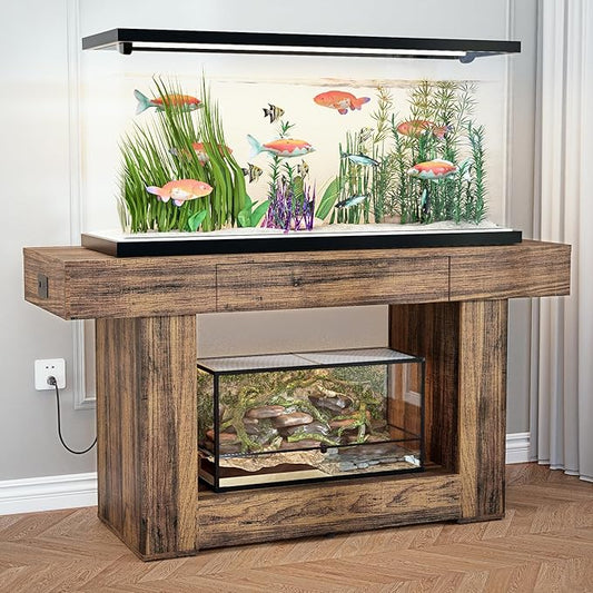 55–75/90 Gallon Aquarium Stand, 48 Inch Fish Tank Stand with Power Outlets & USB Ports, Heavy Duty Double Aquarium Stand for Turtle Reptile Terrarium, Farmhouse Tank Stand,Rustic Brown