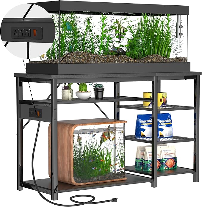 40-50 Gallon Fish Tank Stand: Heavy Duty Aquarium Stand with Power Outlets and Cabinet for Fish Tank Accessories Storage - Metal Frame, 1000LBS Capacity, Suitable for Fish & Reptile Terrariums