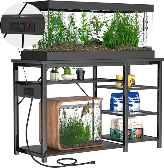 40-50 Gallon Fish Tank Stand: Heavy Duty Aquarium Stand with Power Outlets and Cabinet for Fish Tank Accessories Storage - Metal Frame, 1000LBS Capacity, Suitable for Fish & Reptile Terrariums
