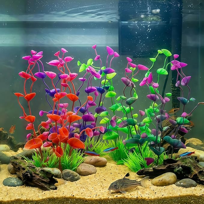 2 Pack 9.5 Inch Seaweed Artificial Aquarium Plants, Wine Red, Plastic, with Ceramic Base, for Aquarium, Indoor