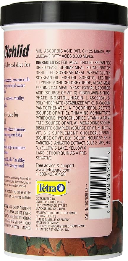Tetra TetraCichlid Cichlid Flakes, Fish Food, Clear Water Advanced Formula, 5.65 Ounce (Pack of 2)