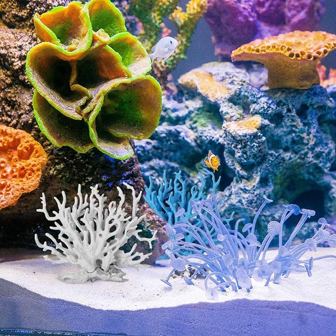 2 Pack Artificial Coral Reef Decor for Aquarium Blue and White Fish Tank Decorations for Landscaping Cute Plastic Ornaments for Terrarium