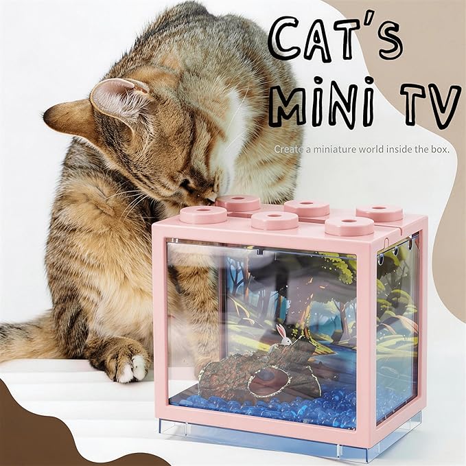 Small Betta Fish Tank, Mini Sea Monkey Tank Aquarium Kit with Gravel & Background Resin Decor, 0.6 Gallon Stackable Tabletop Fish Bowl Accessories for Shrimp Seaweed Ball (Pink)