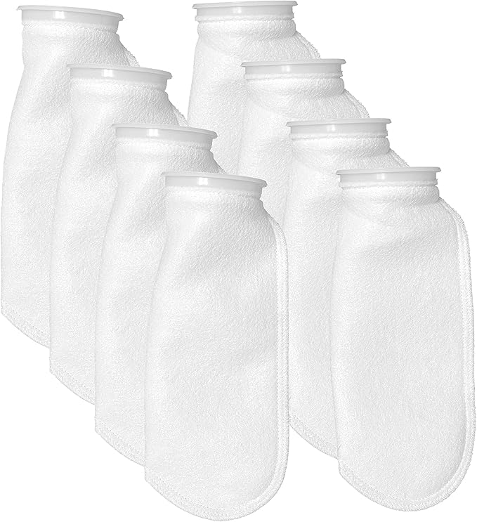 Sock Filters - 200 Micron - Aquarium Felt Filter Bags - Custom Made in USA (4 Inch Ring by 14 Inch Long 8 Pack)