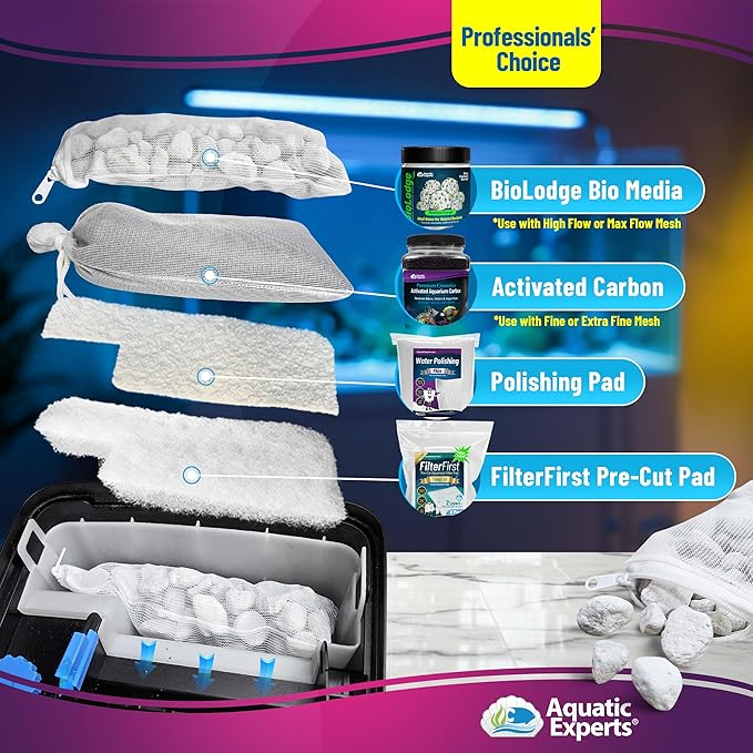 Aquatic Experts Max Flow Filter Media Bags - Durable, Secure with Plastic Zipper, for Aquarium and Pond, Zipper, 3" x 8" - 4 Pack