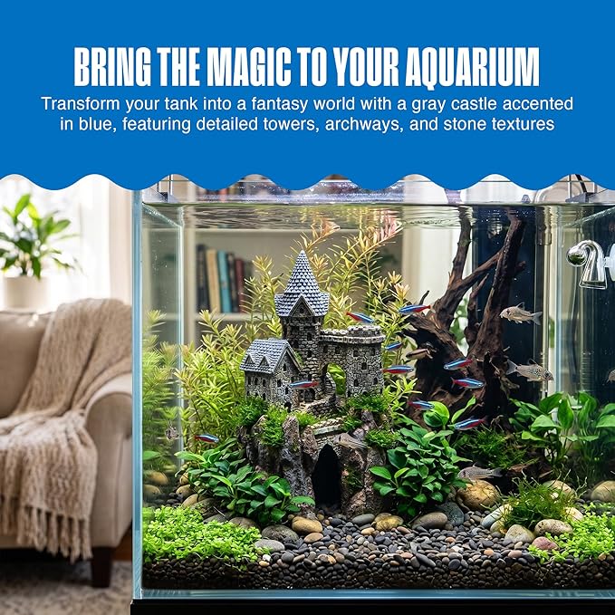 Penn-Plax Age-of-Magic Wizard’s Castle Aquarium Decoration – Safe for Freshwater and Saltwater Fish Tanks – Small
