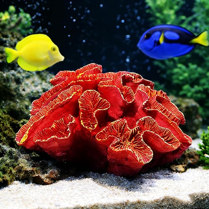 Aquarium Coral Decor, 5.9 Inch Lifelike Resin Coral Ornament for Fish Tank, Safe Decoration for Aquascaping, Red