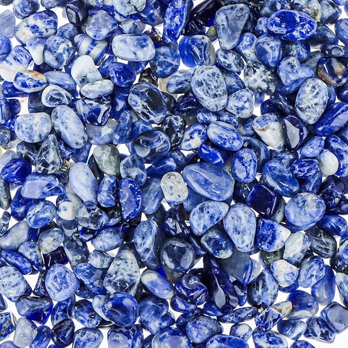 Colorful Agate 1lb Crystal Polished Tumbled Stones Irregular Shaped Crystal Chips Bulk Natural Gemstone Aquarium Gravel Rocks Vase Filler Fish Tank Gravel Home Decoration (Sodalite)