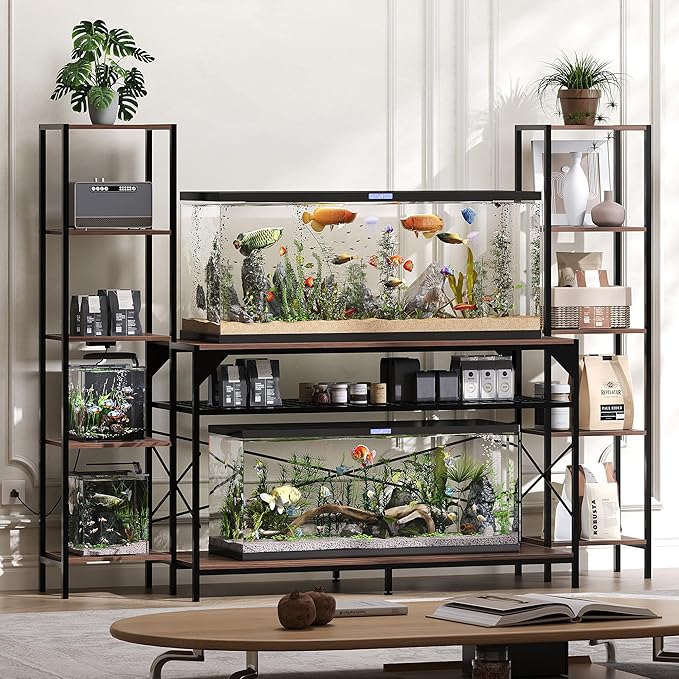 Garvee 20-90 Gallon Fish Tank Stand ,Aquarium Stand with Power Outlet,Heavy-Duty Reptile Terrarium Stands with 12-Leg Support and 4-Tier Storage Shelves,Fish Tank Table Aquarium Table,Load 860lbs