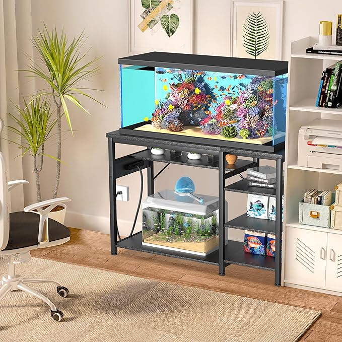 GRLEAF 20-40 Gallon Aquarium Stand: 800LB Capacity, Built-In Power Outlets, 3-Tier Shelves for Fish Tank Accessories Storage, Heavy-Duty Steel/Wood Hybrid for Fish & Reptile Tanks | Excludes Tank