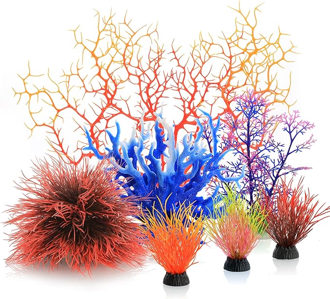 MyLifeUNIT Aquarium Plants, 7 Pack Artificial Coral Ornament for Fish Tank Decorations (Multicolor)