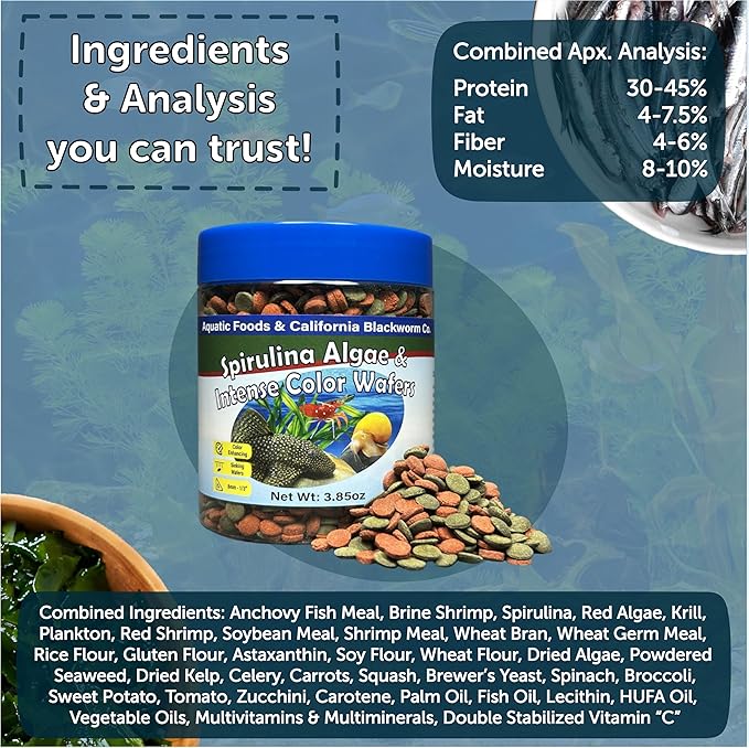 8mm - 1/3" Small Sinking Wafers of Spirulina, Algae & Color Enhancing Wafers for Bottom Fish, Shrimp, Snails & Tropicals. With 4-Type Wafer & 12-Type Pellet Mix ...1-lb 5oz Canister