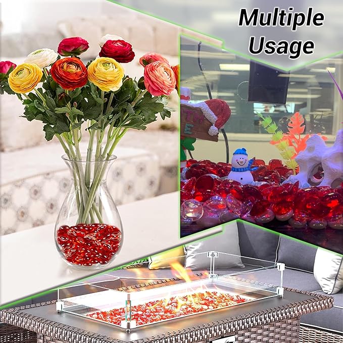 ARSUK 1LB Red Glass Pebbles for Vase Fillers, Aquarium Gravel, Decorative Stones for Crafts, Fish Tanks, Plant Pots, Wedding, Garden, Home Decor – Flat Glass Marbles (Red, 1LB)