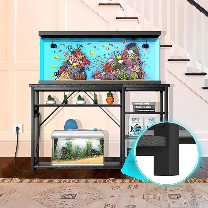 GRLEAF 40-50 Gallon Aquarium Stand: 900LB Capacity, Built-In Power Outlets, 3-Tier Shelves for Fish Tank Accessories Storage, Heavy-Duty Steel/Wood Hybrid for Fish & Reptile Tanks | Excludes Tank